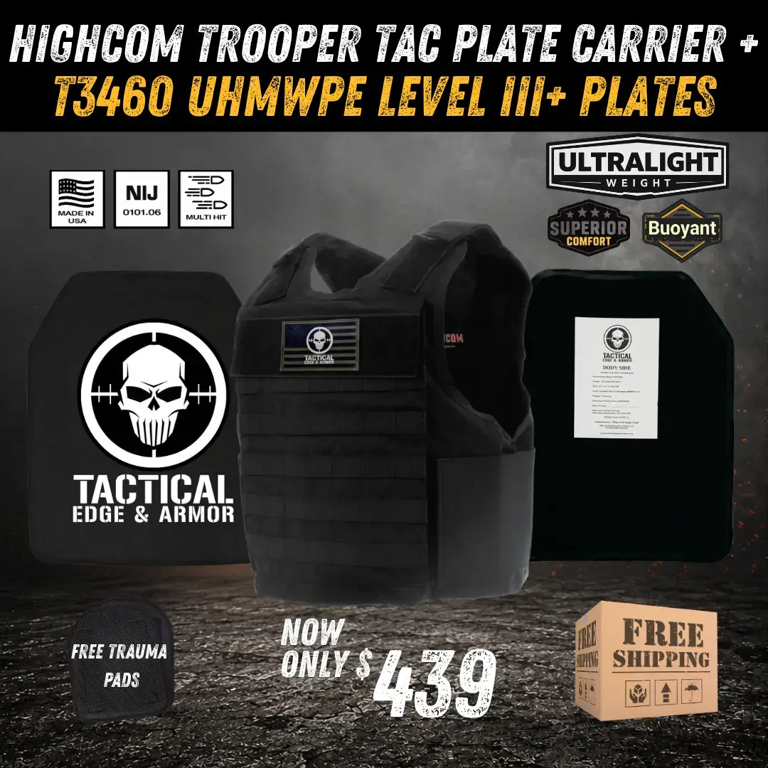 HIGHCOM Trooper TAC Plate Carrier T3460 UHMWPE Polyethylene Level III+ Body Armor Bundle